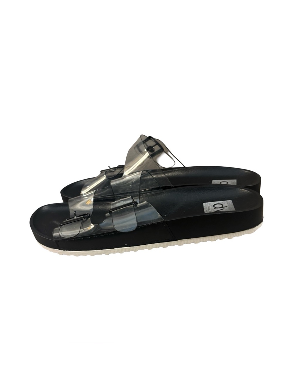 Dolce Vita Black Platform Slide Sandals with Clear Straps